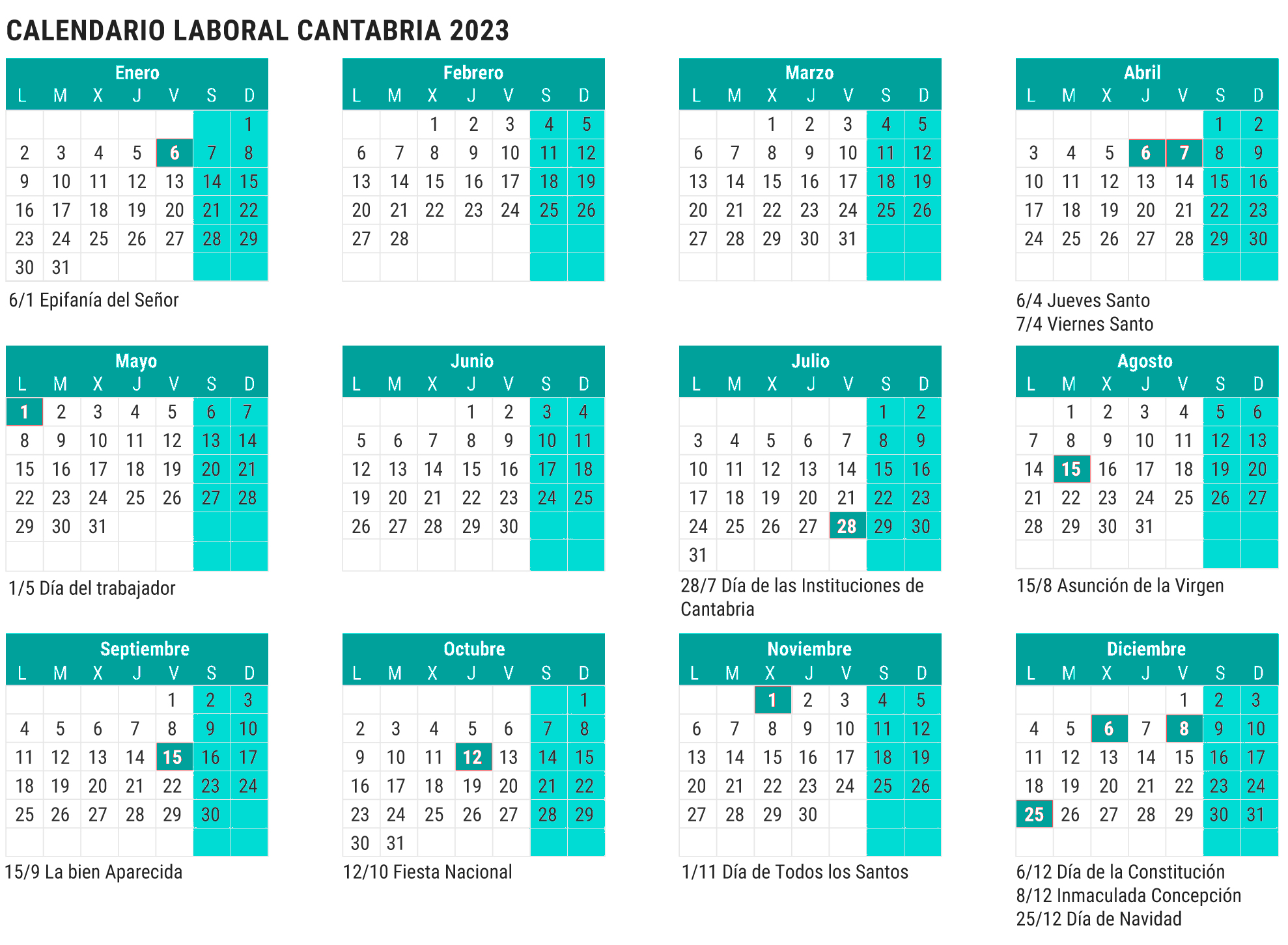 calendario laboral Cantabria 2023