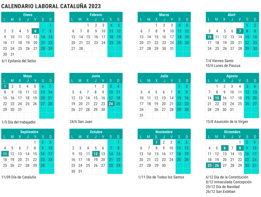 calendario laboral Catalunya Cataluña 2023