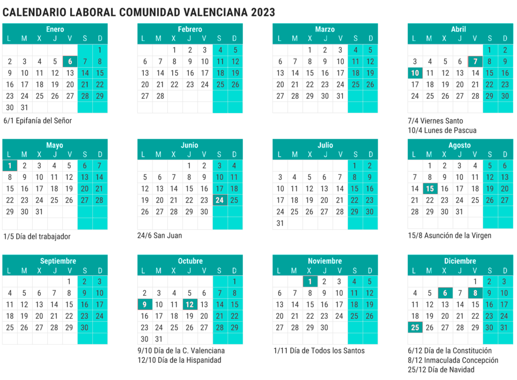 calendario laboral comunidad valenciana 2023