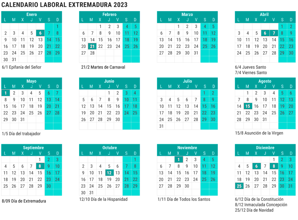 Calendario laboral Extremadura 2023
