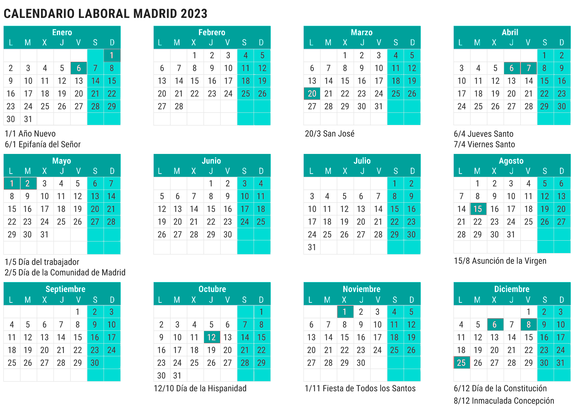 Calendario Laboral Madrid 2023