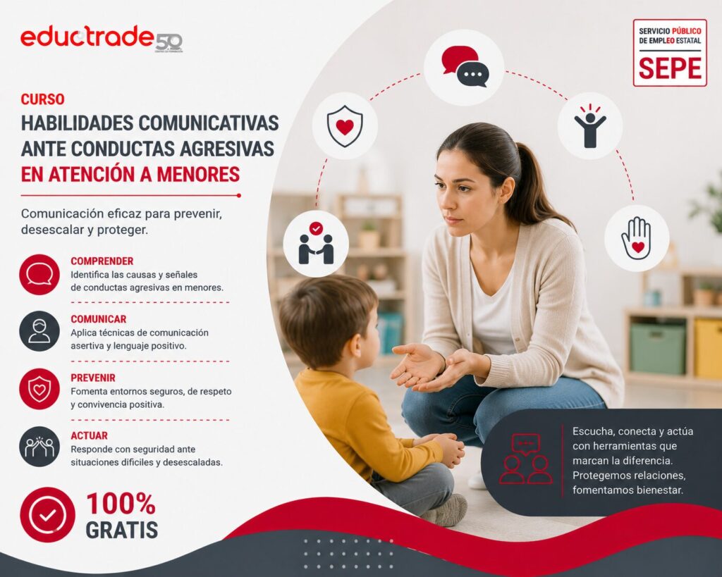 curso gratis online de Habilidades comunicativas ante conductas agresivas en atención a menores ADGD144P sector educación eductrade