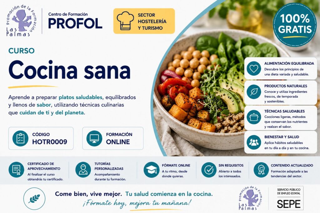 Cursos gratis online de Cocina sana HOTR0009 Sector Hosteleria y Turismo profol