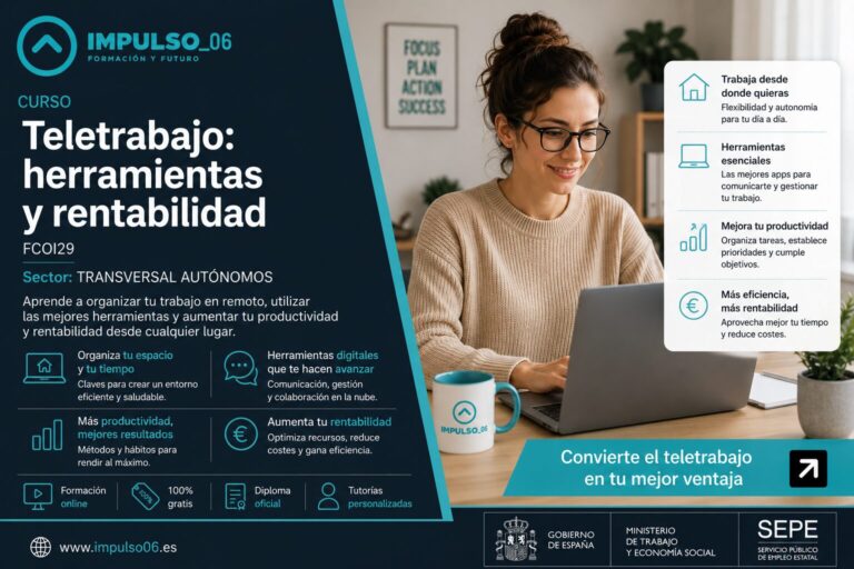 Cursos gratis online de Teletrabajo herramientas y rentabilidad FCOI29 sector TRANSVERSAL AUTÓNOMOS